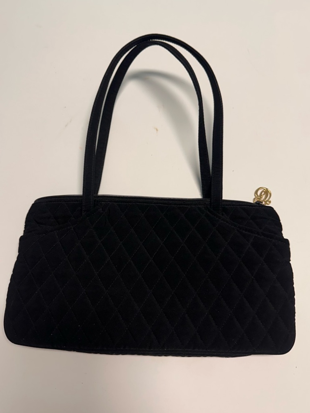 Vera Bradley Black Quilted Shoulder Bag Classic Zip Top Purse